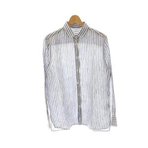 Linen ストライプ シャツ 長袖 ブルー ホワイト /DF OS