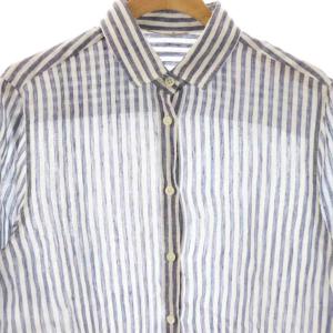 Deuxieme Classe Linen ストライプ シャツ 長袖 ブルー ホワイト /DF OS