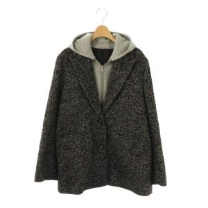 24AW フードドッキングシングルブレストジャケット ツイード テーラード 1 黒 グレー /CX OS