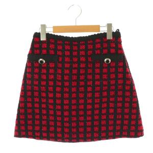 MG1350 1V7V ウール混チェックミニスカート ニット 台形 スパンコール 38 レッド ブラック