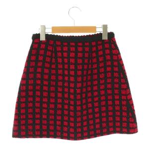 miumiu MG1350 1V7V ウール混チェックミニスカート ニット 台形 スパンコール 38 レッド ブラック