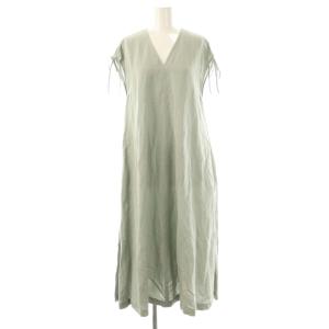 ウォッシャブルリネンロング ワンピース フレンチスリーブ ロング 34 ライトグリーン /NR OS