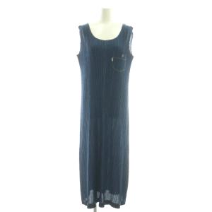 PLEATS PLEASE デニム 転写 ワンピース 4 ネイビー