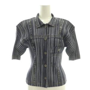 PLEATS PLEASE デニム 転写 半袖シャツ 4 ネイビー