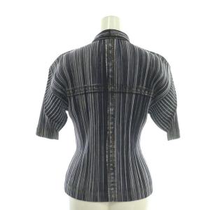 ISSEY MIYAKE PLEATS PLEASE デニム 転写 半袖シャツ 4 ネイビー