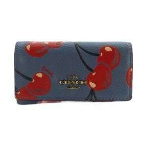 6リング キーケース ウィズ チェリープリント 6連 レザー 総柄 青 CB577 /MI OS SH