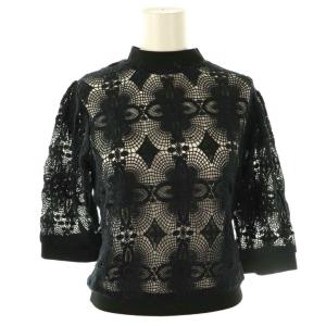 CLASSIC LACE TOPS トップス ブラウス 五分袖 プルオーバー 1 濃紺 黒 /NR OS