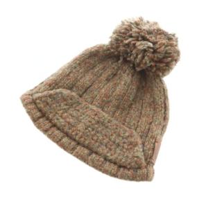 オーブ ポンポン ニット帽 ブラウンミックス