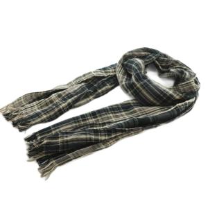 ヨウジヤマモト ストール リネン混 チェック グレー 黒 白 YG-L07-097 /MI OS