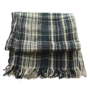 Y's ヨウジヤマモト ストール リネン混 チェック グレー 黒 白 YG-L07-097 /MI OS