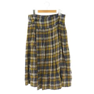 チェック スカート フレア ミモレ ロング 2 紺 ネイビー 黄 イエロー /AT OS