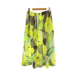 23AW ダブルフラワープリント ランダムタックフレアスカート 34 イエロー マルチカラー /ES OS