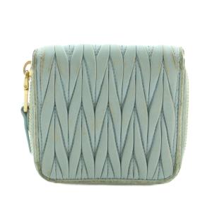 miumiu マテラッセ 財布 二つ折り ラウンドファスナー 小銭入れ レザー ライトブルー /MI OS