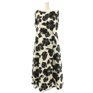 近年モデル ボタニカルプリントフィット&フレアワンピース ロング ノースリーブ 2 オフホワイト ブラック