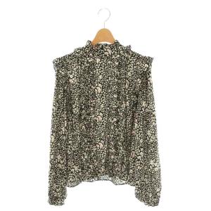 バックサテンフラワーフリルブラウス ブラック ホワイト ピンク /ES OS