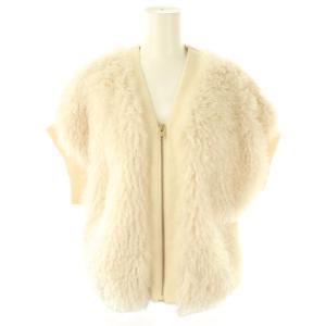 ニットトリミングファーベスト ジップアップ 前開き 36 アイボリー /NR OS