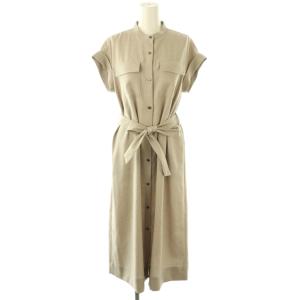 ダブルポケットシャツワンピース ロング リボンベルト付き S グレージュ /DF OS