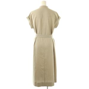 PLST ダブルポケットシャツワンピース ロング リボンベルト付き S グレージュ /DF OS