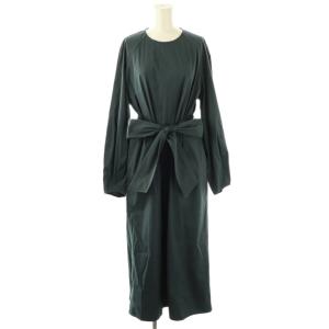 ウエストリボンバックファスナーワンピース ロング チャコールグレー /DO OS