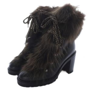 Christian Louboutin Fanny ファーブーツ ショートブーツ レザー ハイヒール 38 黒 ブラック /SR
