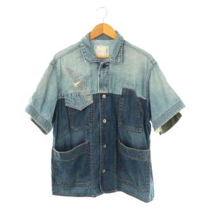 ×Dr.woo 刺繍半袖デニムシャツ 1 ブルー 19-01901