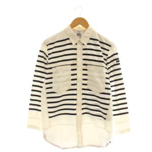 ×SAINTJAMES ボーダー柄長袖シャツ L 白 紺 WK-T907 /CX OS