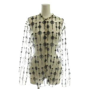 23AW メテアストライプ バンドカラーシャツ メッシュ シルク混 F ベージュ 黒 /CX OS SH