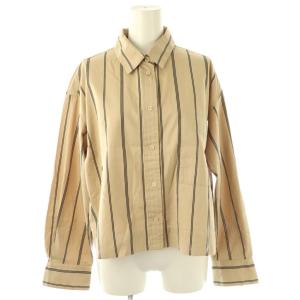 コットンクロップドストライプシャツ 長袖 38 ベージュ ブラック /DO OS