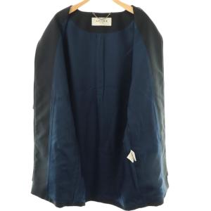 ADORE ジップアップ ノーカラーコート ロング 36 ネイビー /HK OS