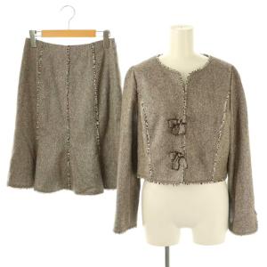 セットアップ リボン ノーカラージャケット スカート 膝丈 38 ブラウン /HK OS