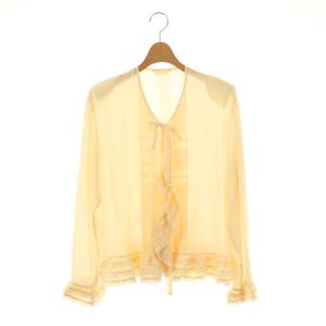 長袖 リボン フリル ブラウス クリーム色 /DF OS