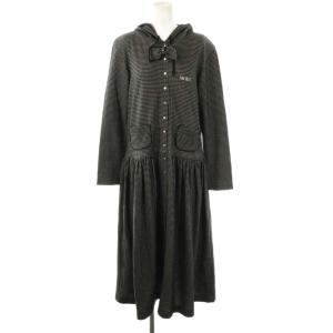 リボンフードシャツワンピース ロング 長袖 チェック オフホワイト ブラック /DO OS