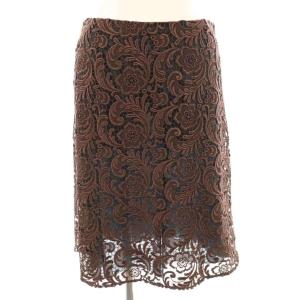 花柄レース 台形スカート ひざ丈 36 ブラウン /DF OS