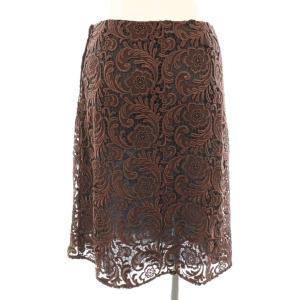 PRADA 花柄レース 台形スカート ひざ丈 36 ブラウン /DF OS