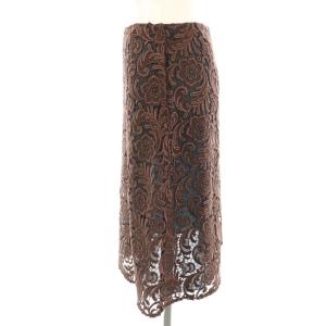 PRADA 花柄レース 台形スカート ひざ丈 36 ブラウン /DF OS