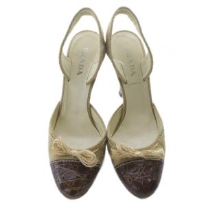 PRADA ストラップ パンプス サンダル 切替 38 茶 ブラウン /SR