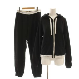 ロゴテープ ジップアップフーディー パンツ セットアップ 上下 パーカー M S 黒 ブラック /AT