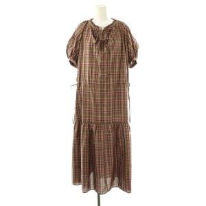 シルクマドラスチェックワンピース 36 ブラウン