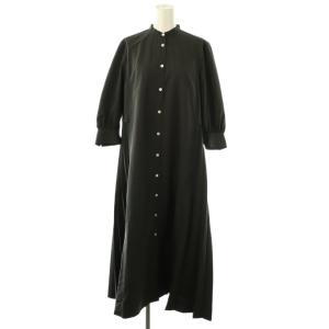 23AW スパンブロード バックプリーツシャツワンピース ロング 七分袖 36 ダークグレー /HK OS