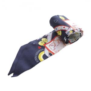 HERMES ツイリー DAME DE COEUR ハートのクイーン スカーフ 総柄 シルク 紺 ネイビー /SR22