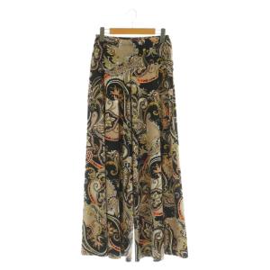 総柄 ワイドパンツ イージー ストレッチ ハイウエスト フレア 40 ブラック /MY OS