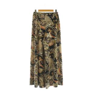 ReginaRomantico 総柄 ワイドパンツ イージー ストレッチ ハイウエスト フレア 40 ブラック /MY OS