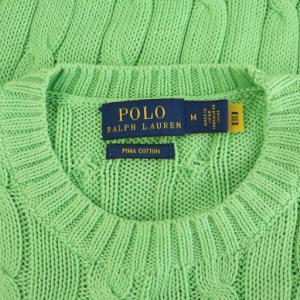POLO RALPH LAUREN コットン 半袖 ケーブルニット クルーネック M グリーン /MY OS