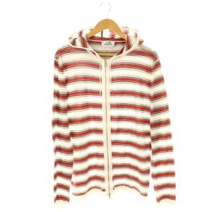 ボーダー ジップアップパーカー フーディー S ホワイト レッド /DF OS