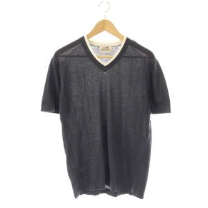 Vネック フェイクレイヤード 半袖 コットンニット プルオーバー M ダークグレー /DF OS