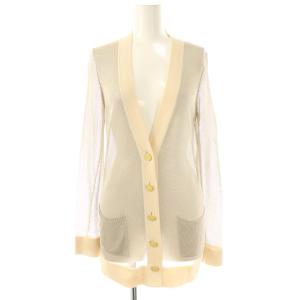 Vネック カーディガン ニット シースルー 34 グレー アイボリー /DF OS