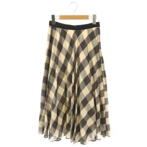 ビスコースチェック フレアスカート ロング 36 ベージュ ブラック /HK OS