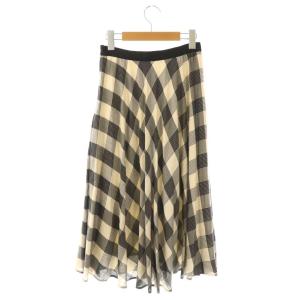 ANAYI ビスコースチェック フレアスカート ロング 36 ベージュ ブラック /HK OS