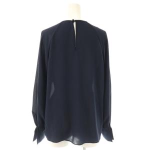 ANAYI ジョーゼット レース タック ブラウス 長袖 38 ネイビー /HK OS