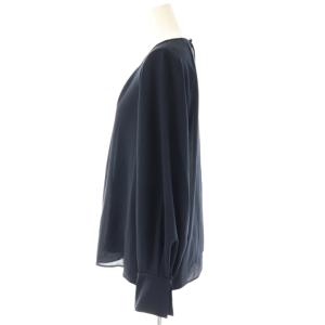 ANAYI ジョーゼット レース タック ブラウス 長袖 38 ネイビー /HK OS